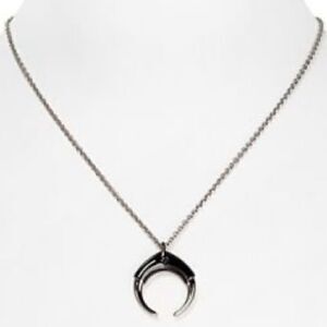 Nwot Rebecca Minkoff signed double horn pendant necklace black silver